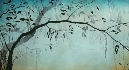Ivy Jacobsen, "Forest Mist," 2013. Oil & bronzing powder on canvas over panel.